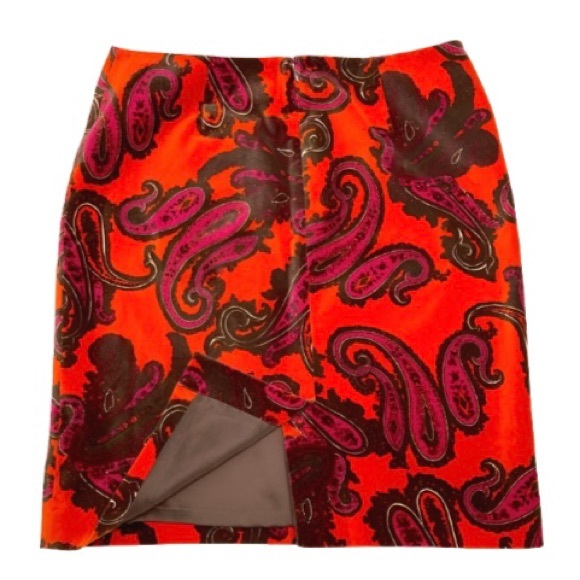 Talbots Velvet Red & Black Paisley Pencil Skirt - Size 12P - Picture 3 of 11